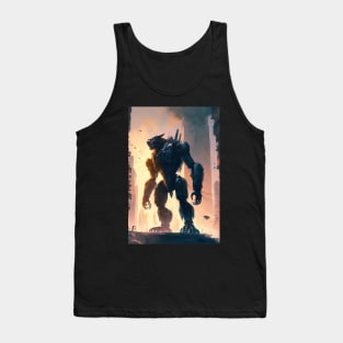 Giant futuristic robot cyborg monster attacking the city Tank Top